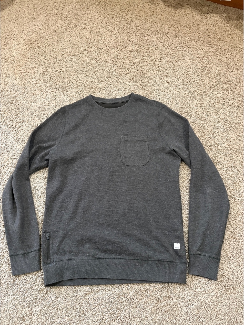 Vuori Jeffreys Pullover Men's M khaki green Fleece Crewneck Sweater Zip Pocket